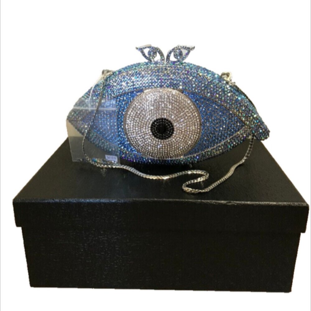 Natasha Couture Minaudiere Crystal Embellished Evil Eye Clutch